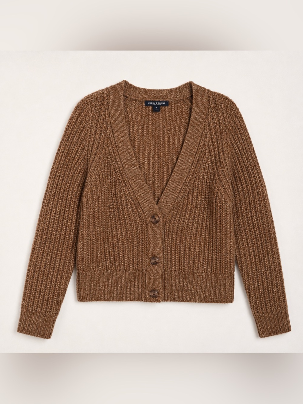 Lucky Brand Brown Chunky Knit V-Neck Cardigan Sweater Small - Picture 2 of 6